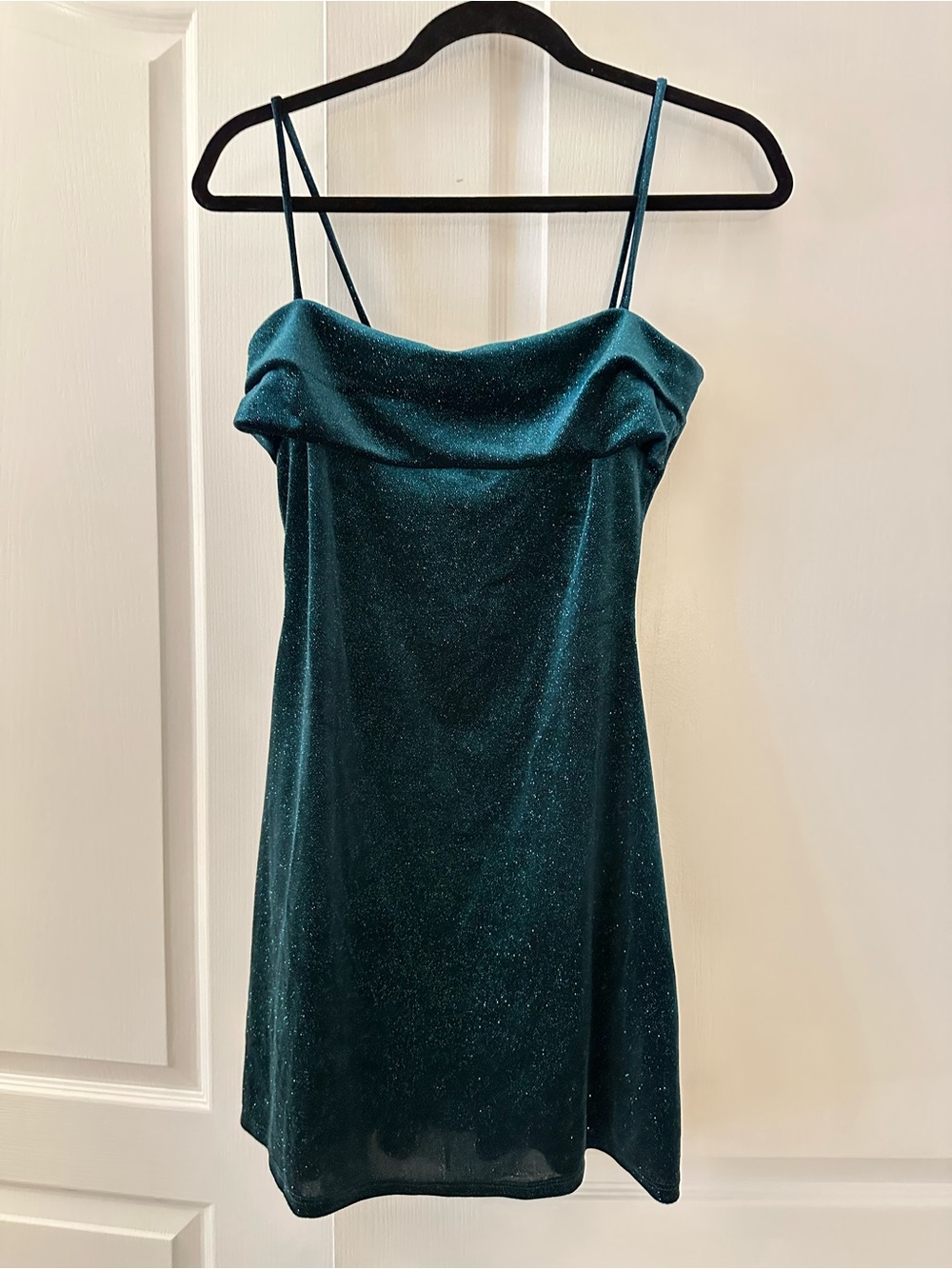 Windsor Teal Glitter Cowl Mini Dress
